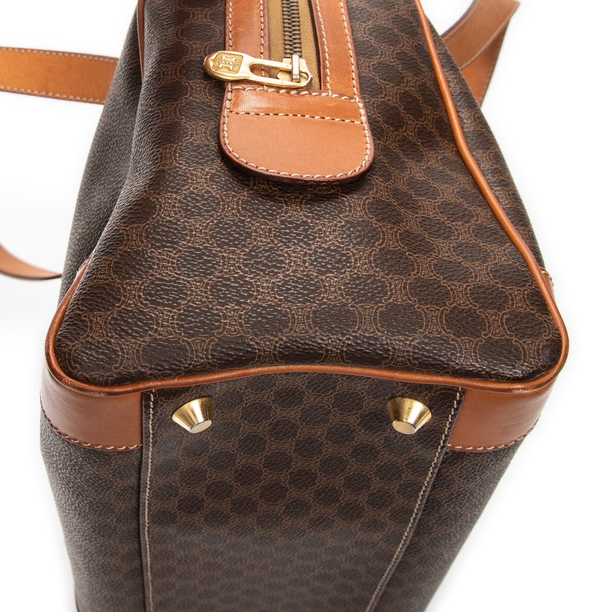 Handbag Vintage Small Boston Brown Macadam Coated Canvas