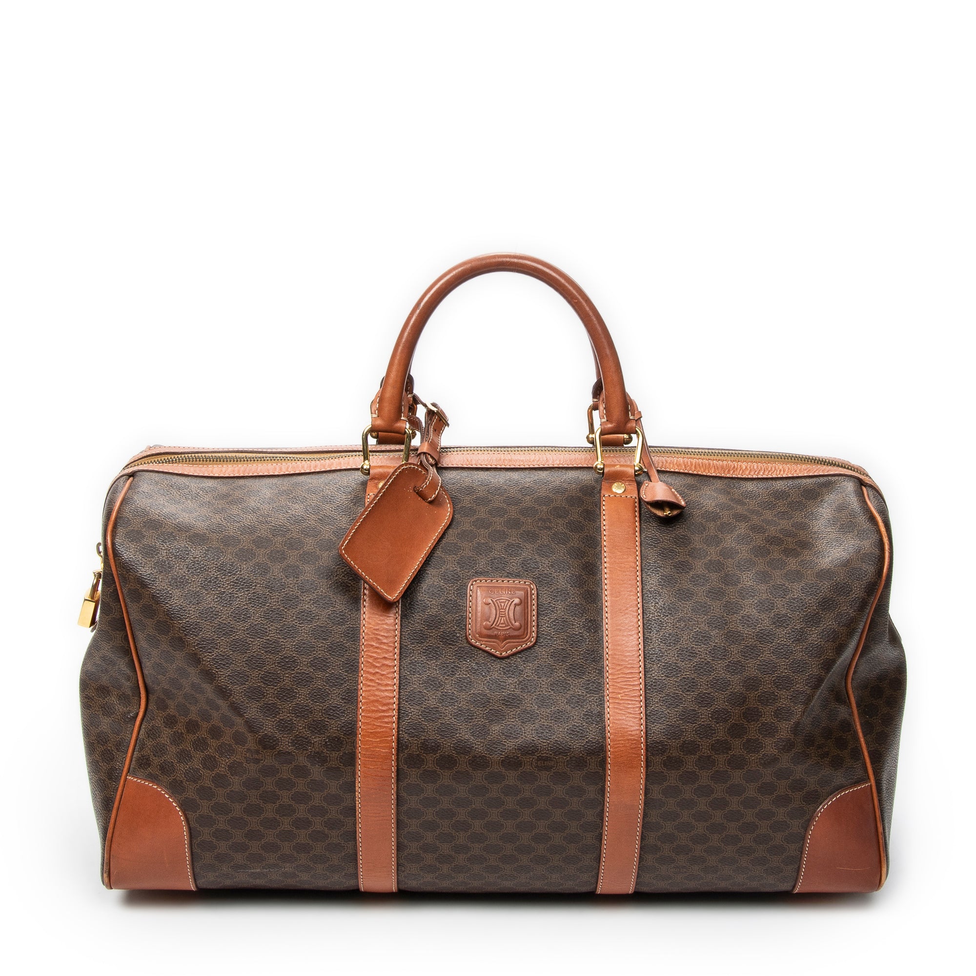Travel Bag Vintage Medium Travel Boston Brown Macadam Coated Canvas