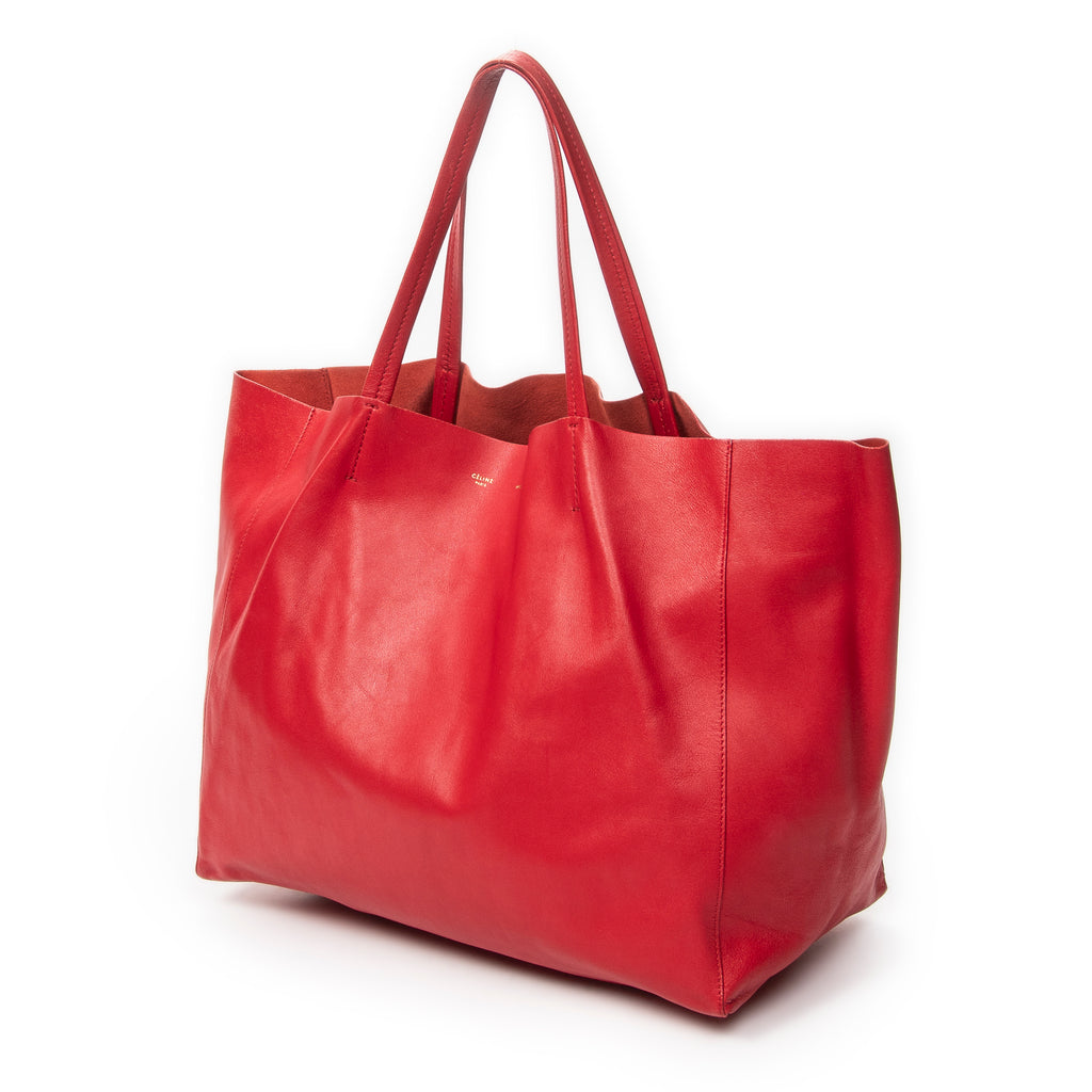 Shoulder Bag Horizontal Cabas Tote Red Calfskin Leather