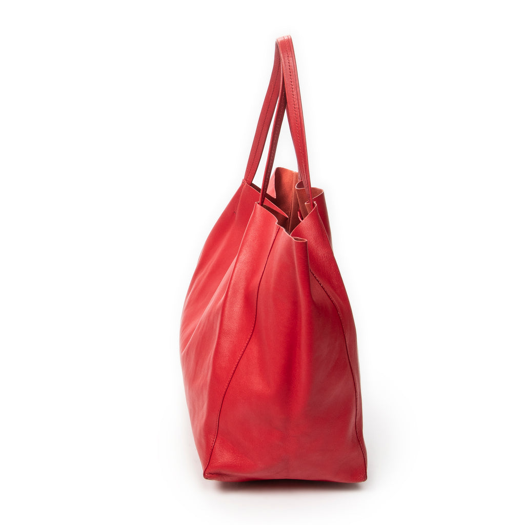 Shoulder Bag Horizontal Cabas Tote Red Calfskin Leather