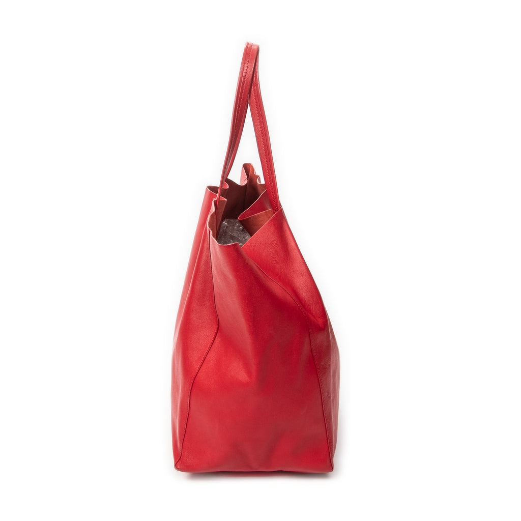 Shoulder Bag Horizontal Cabas Tote Red Calfskin Leather