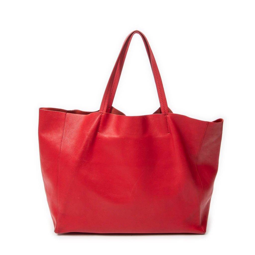 Shoulder Bag Horizontal Cabas Tote Red Calfskin Leather