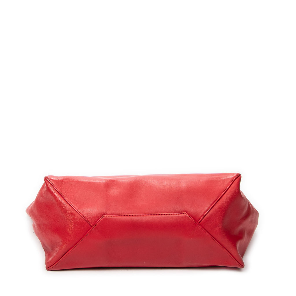 Shoulder Bag Horizontal Cabas Tote Red Calfskin Leather