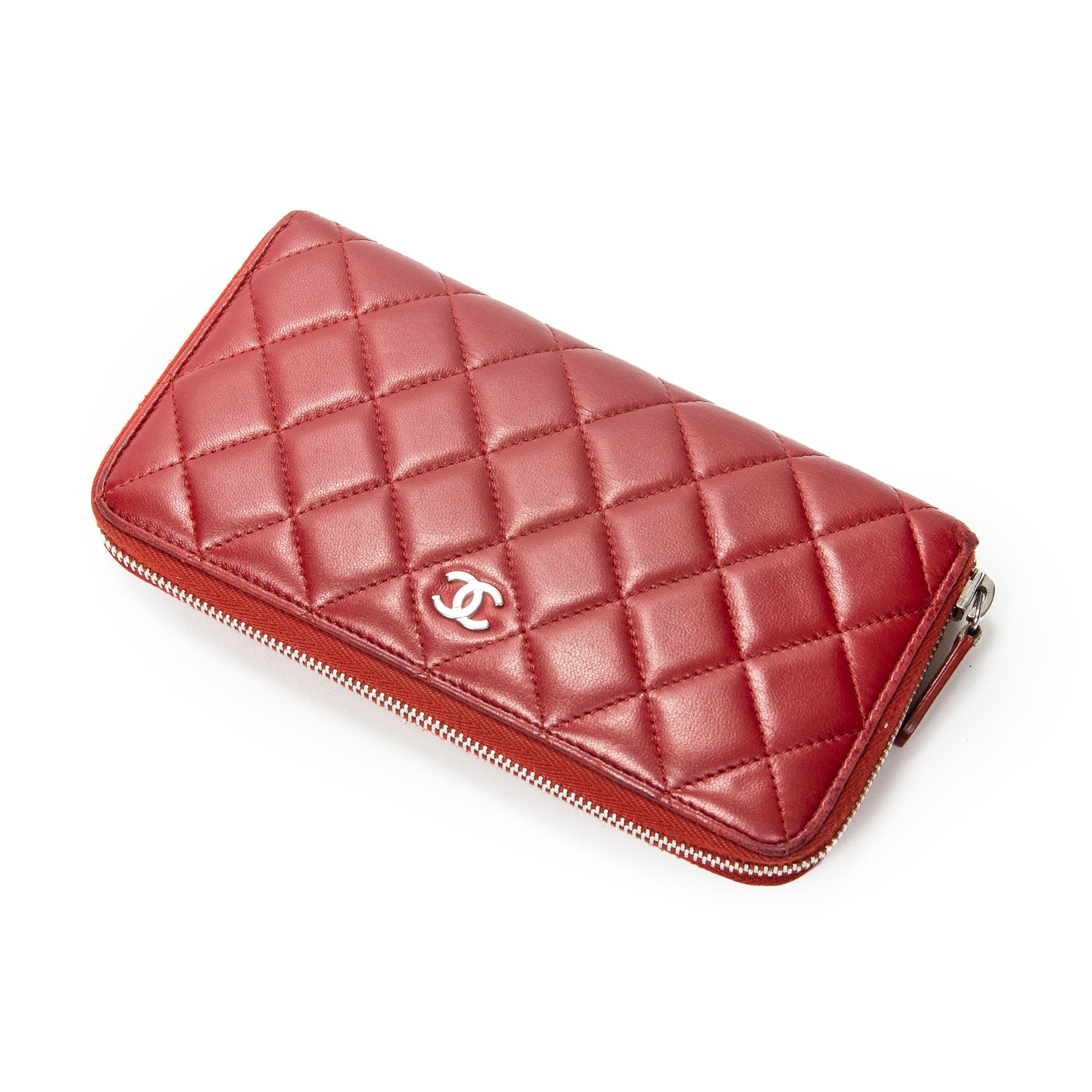 Wallet Classic Zip Around Wallet Red Quilted Lambskin Leather