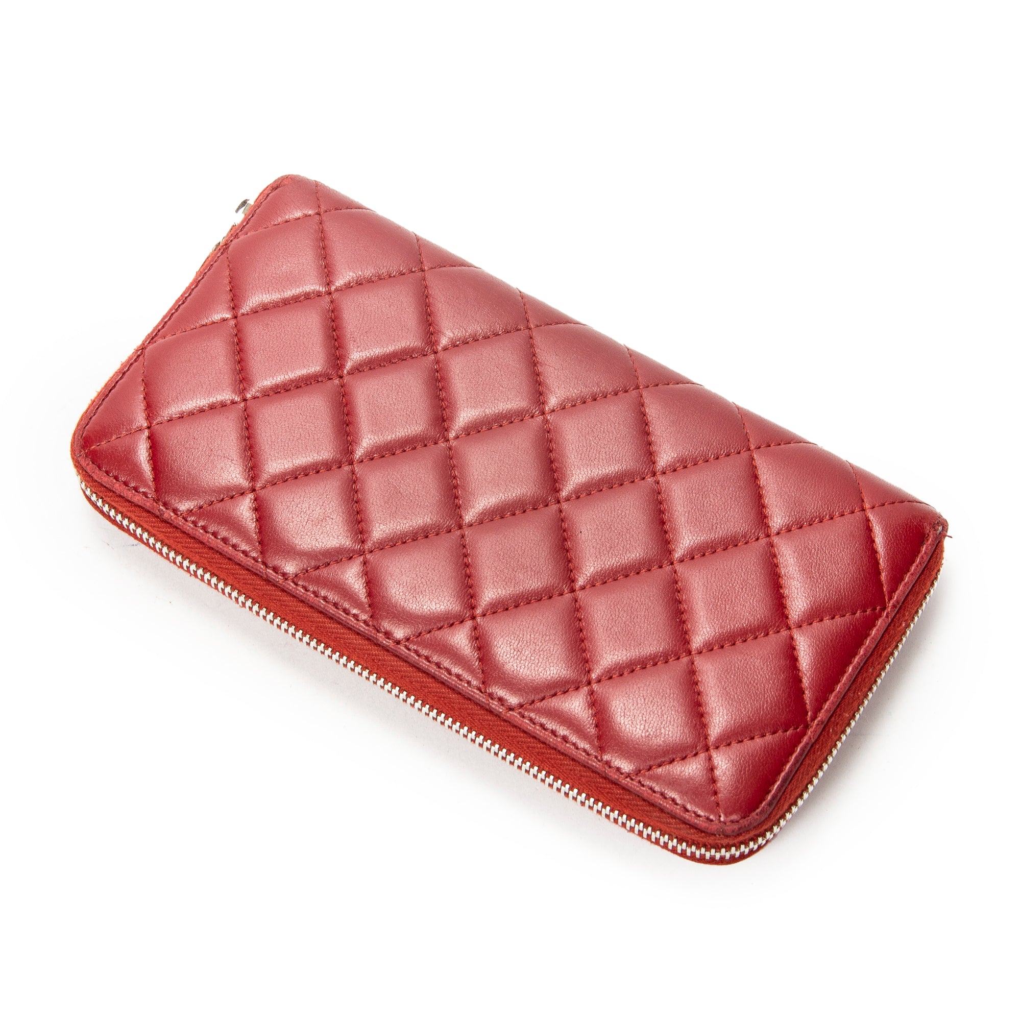 Wallet Classic Zip Around Wallet Red Quilted Lambskin Leather