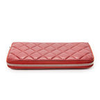Wallet Classic Zip Around Wallet Red Quilted Lambskin Leather