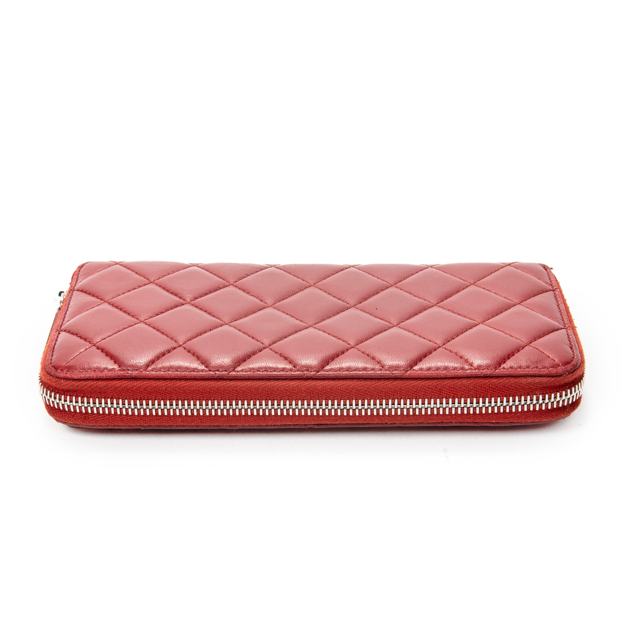 Wallet Classic Zip Around Wallet Red Quilted Lambskin Leather