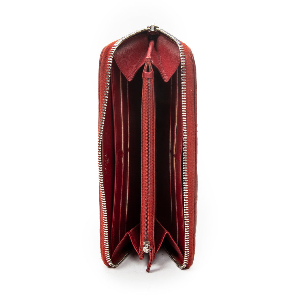 Wallet Classic Zip Around Wallet Red Quilted Lambskin Leather