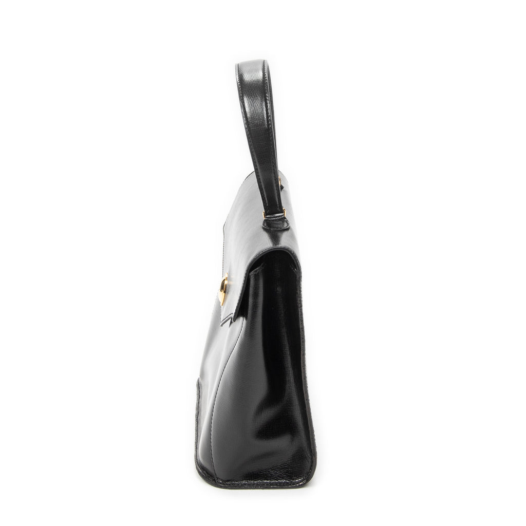Shoulder Bag Vintage CD Flap Top Handle Black Grained Calfskin Leather