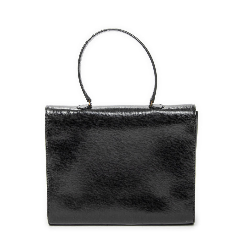 Shoulder Bag Vintage CD Flap Top Handle Black Grained Calfskin Leather