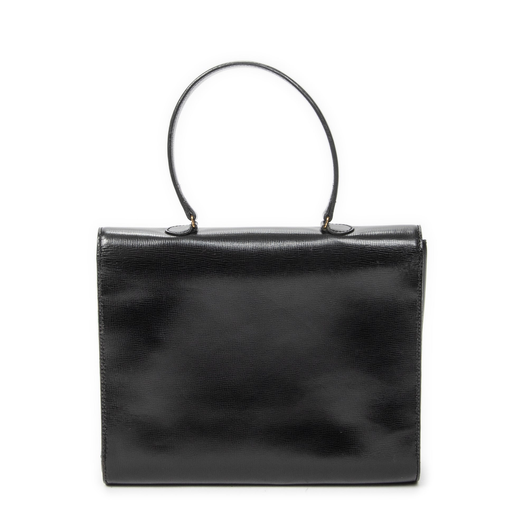 Shoulder Bag Vintage CD Flap Top Handle Black Grained Calfskin Leather