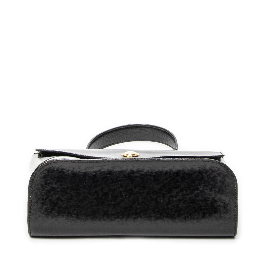 Shoulder Bag Vintage CD Flap Top Handle Black Grained Calfskin Leather