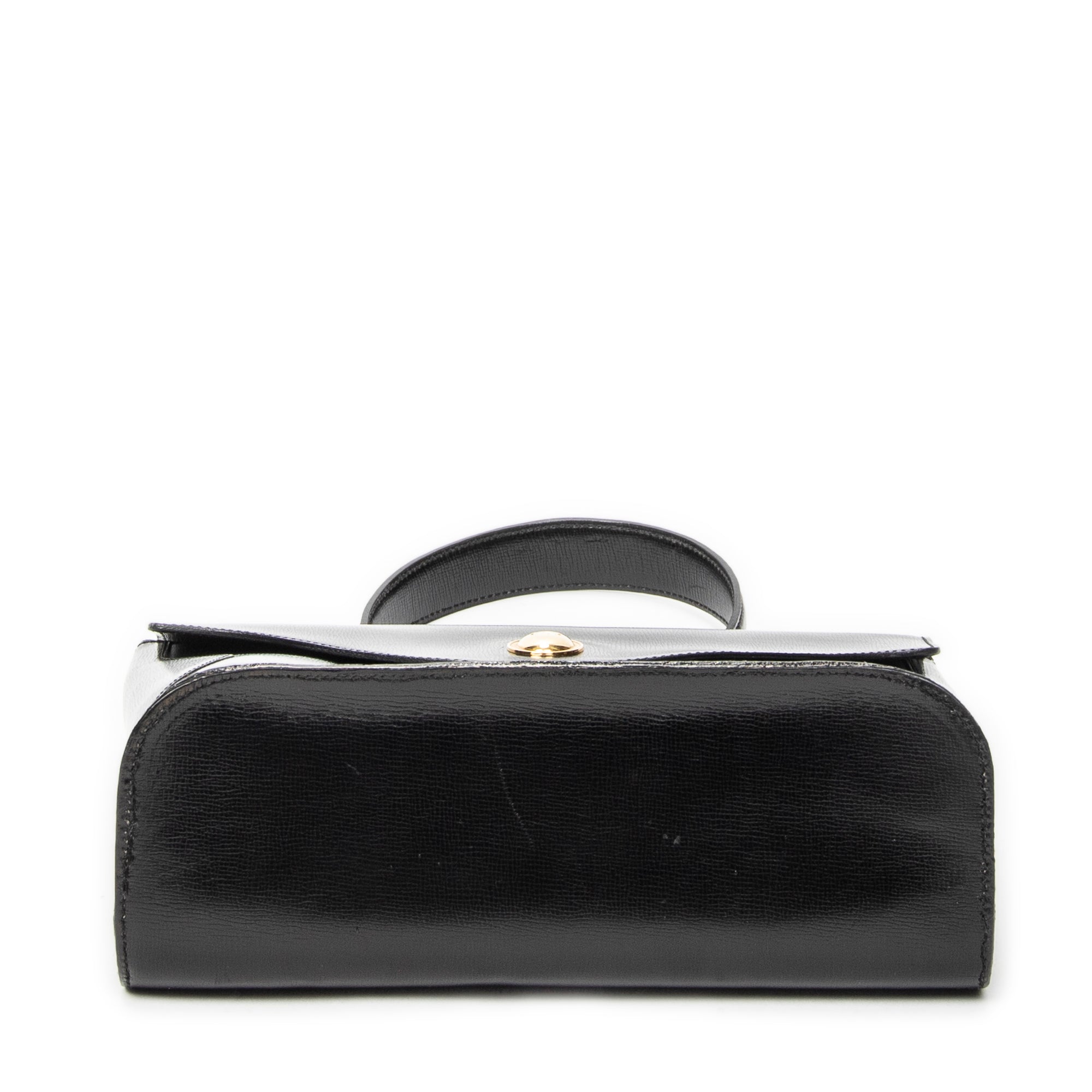 Shoulder Bag Vintage CD Flap Top Handle Black Grained Calfskin Leather