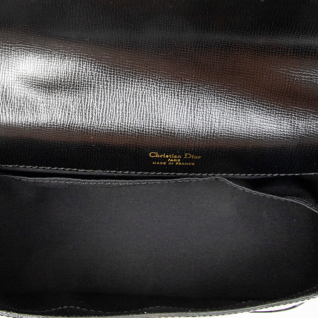 Shoulder Bag Vintage CD Flap Top Handle Black Grained Calfskin Leather