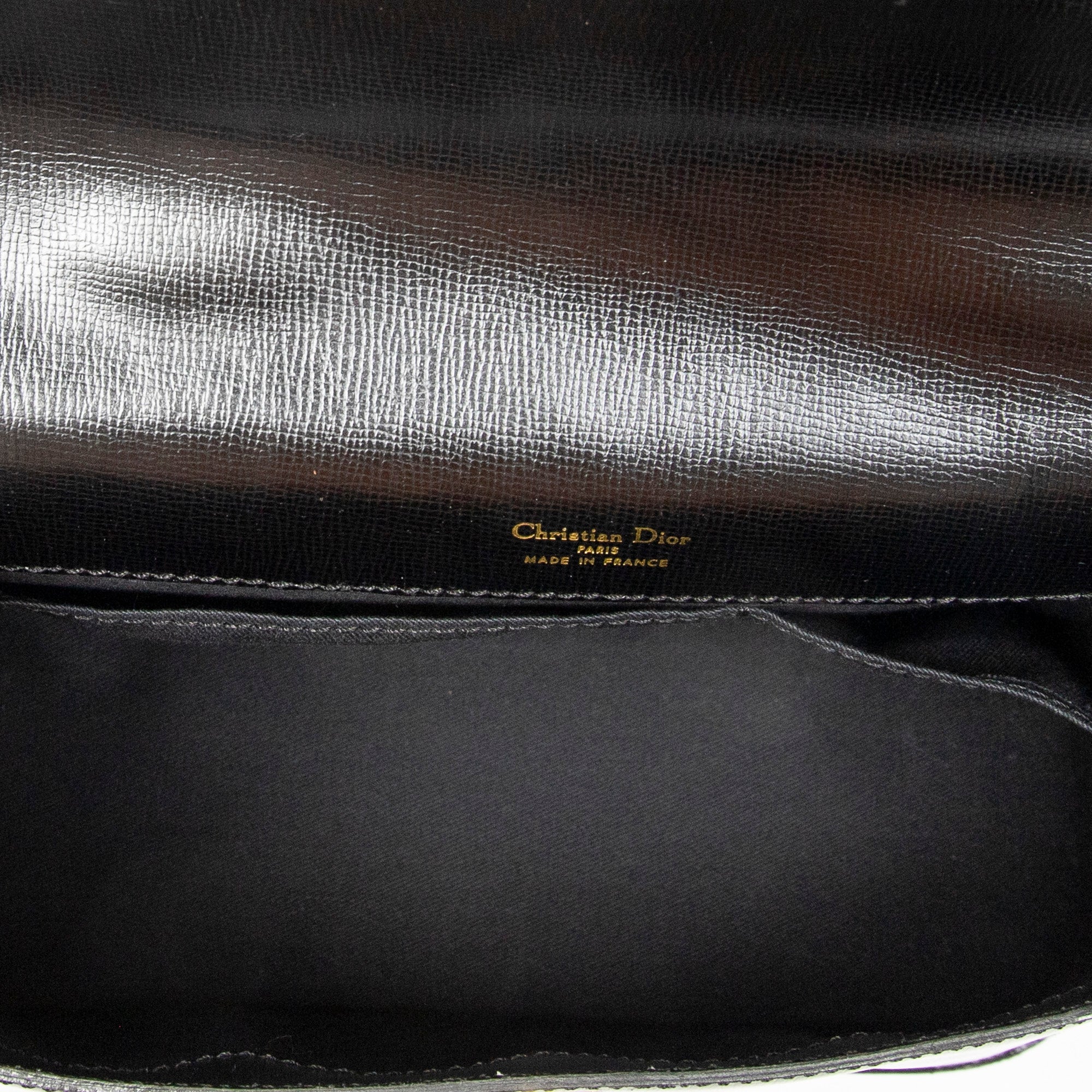 Shoulder Bag Vintage CD Flap Top Handle Black Grained Calfskin Leather