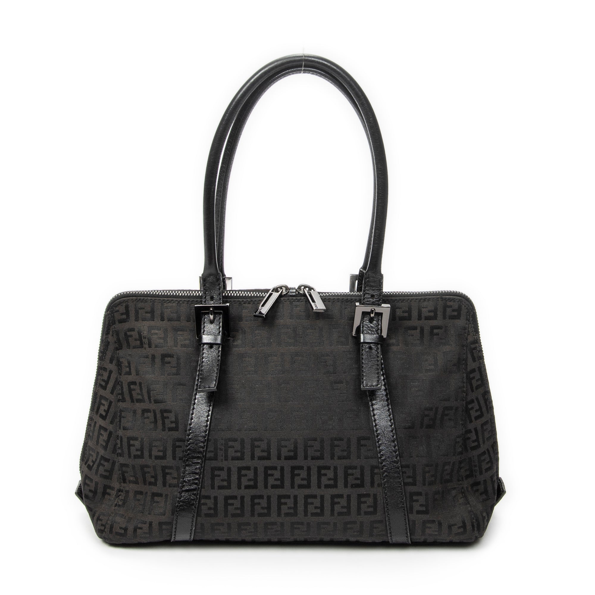 Shoulder Bag Small Double Zip Bowler Black Zucchino Canvas