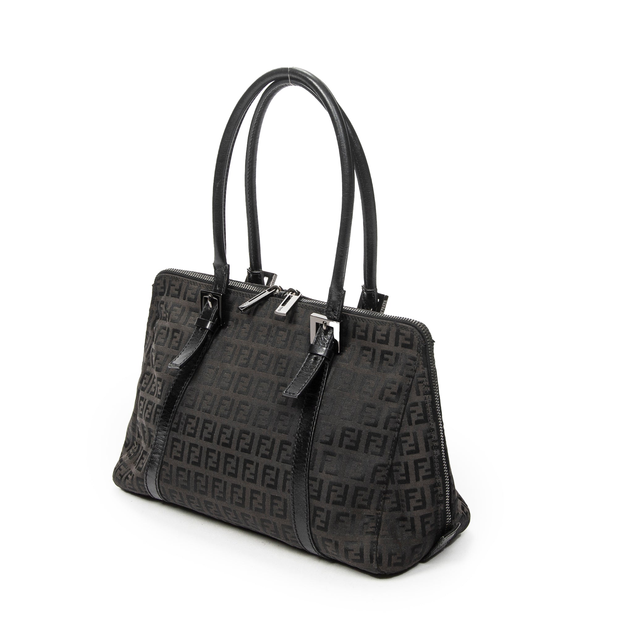 Shoulder Bag Small Double Zip Bowler Black Zucchino Canvas