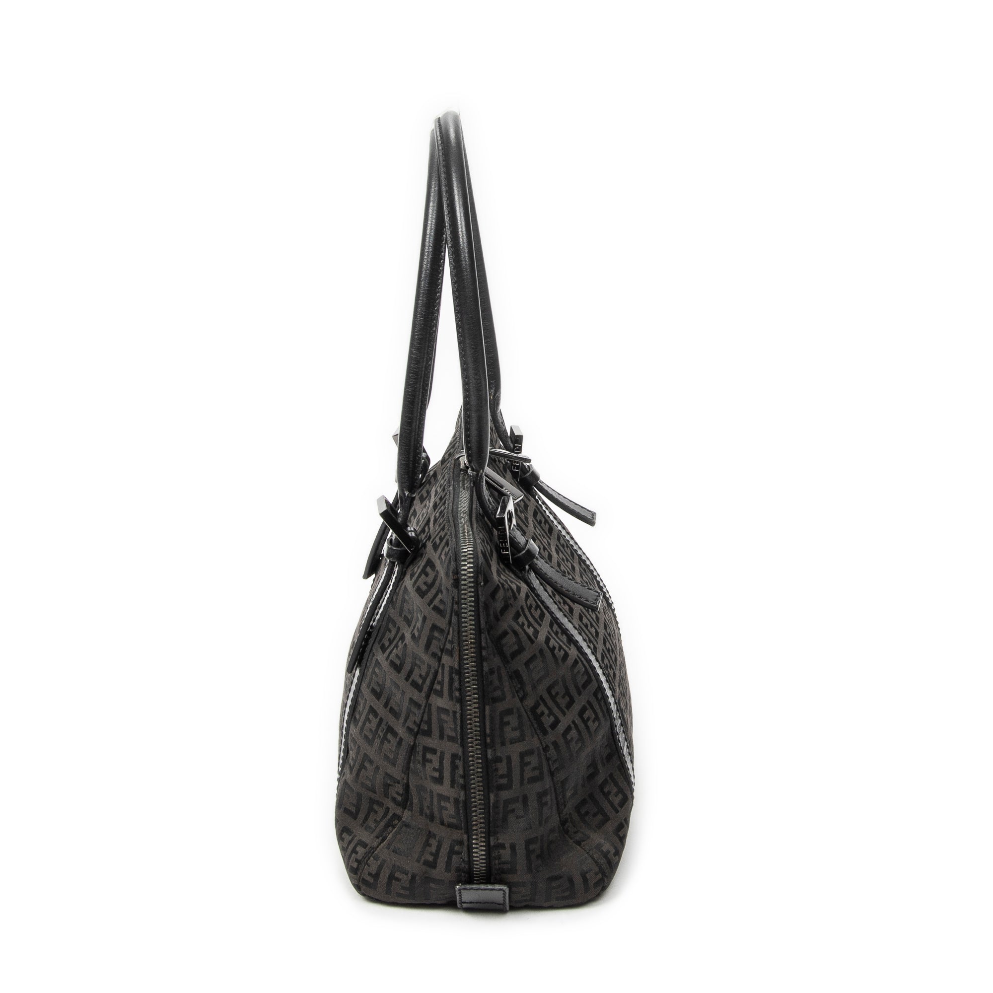 Shoulder Bag Small Double Zip Bowler Black Zucchino Canvas