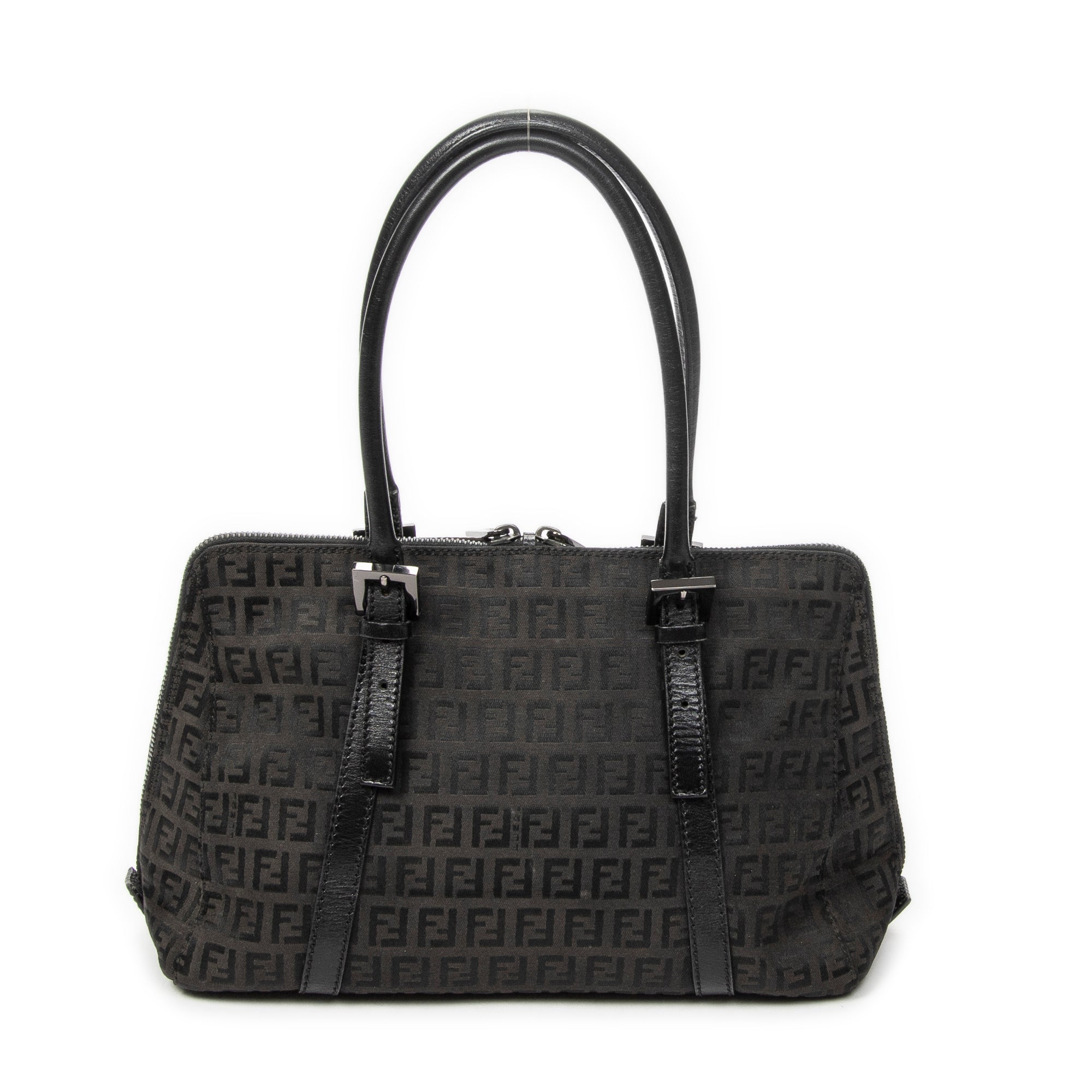 Shoulder Bag Small Double Zip Bowler Black Zucchino Canvas