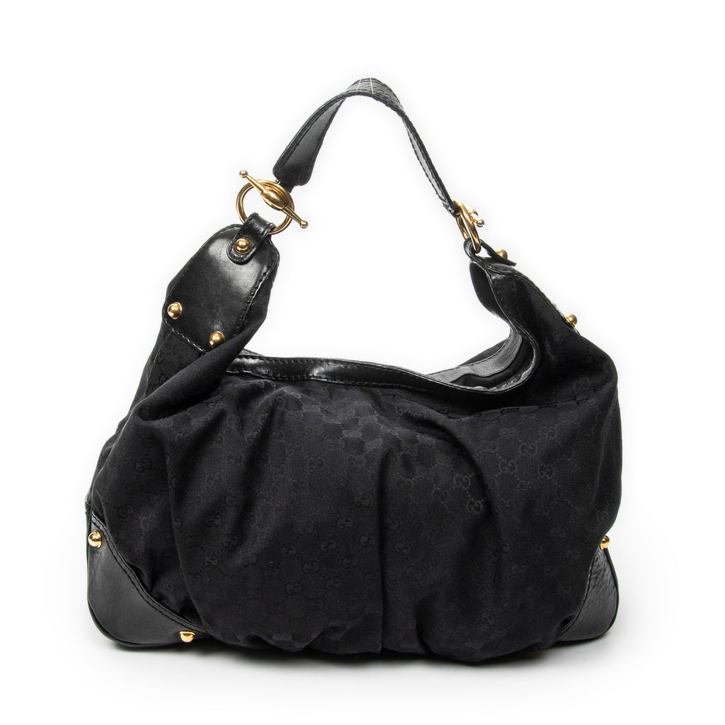 Shoulder Bag Large Jockey Hobo Black Monogrammed Canvas
