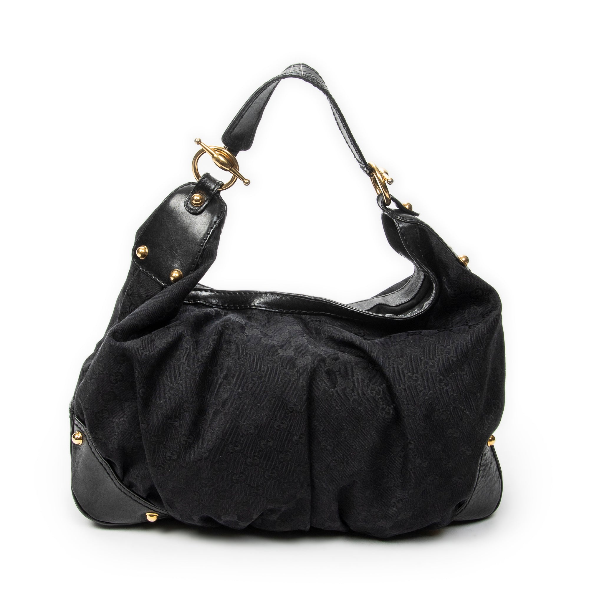 Shoulder Bag Large Jockey Hobo Black Monogrammed Canvas