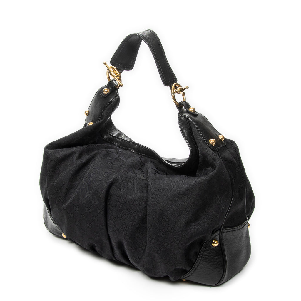 Shoulder Bag Large Jockey Hobo Black Monogrammed Canvas