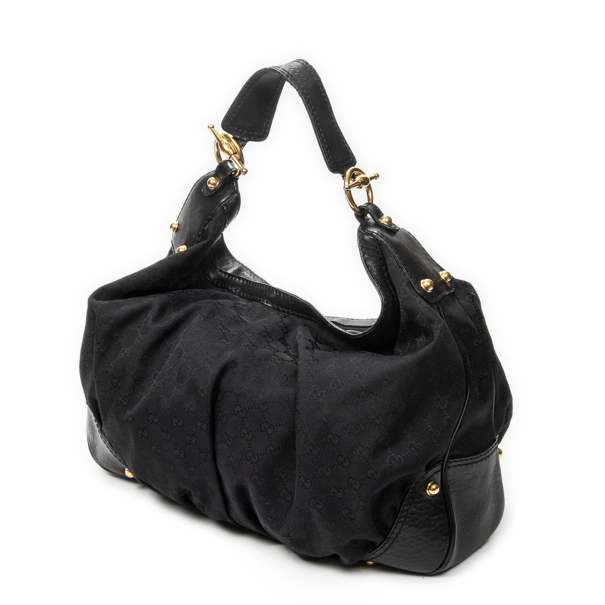 Shoulder Bag Large Jockey Hobo Black Monogrammed Canvas