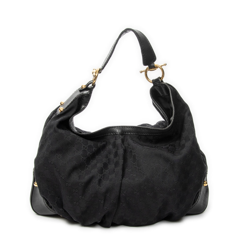 Shoulder Bag Large Jockey Hobo Black Monogrammed Canvas