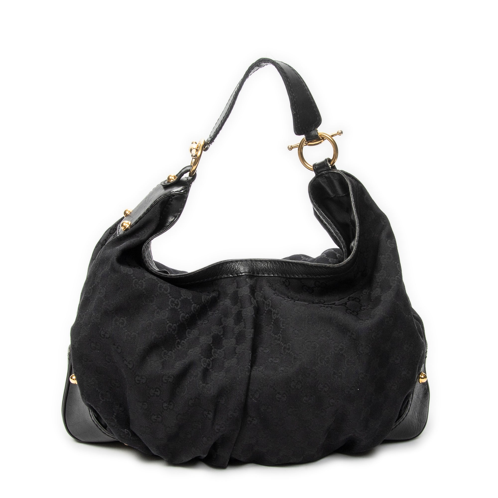 Shoulder Bag Large Jockey Hobo Black Monogrammed Canvas
