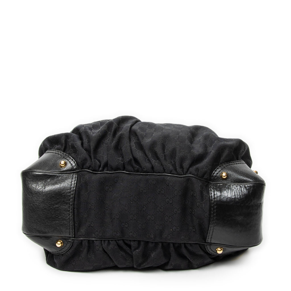 Shoulder Bag Large Jockey Hobo Black Monogrammed Canvas