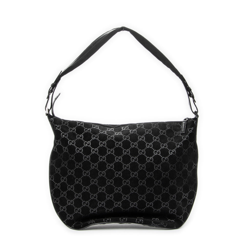 Shoulder Bag Halfmoon Hobo Black Monogrammed Suede Leather