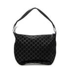 Shoulder Bag Halfmoon Hobo Black Monogrammed Suede Leather