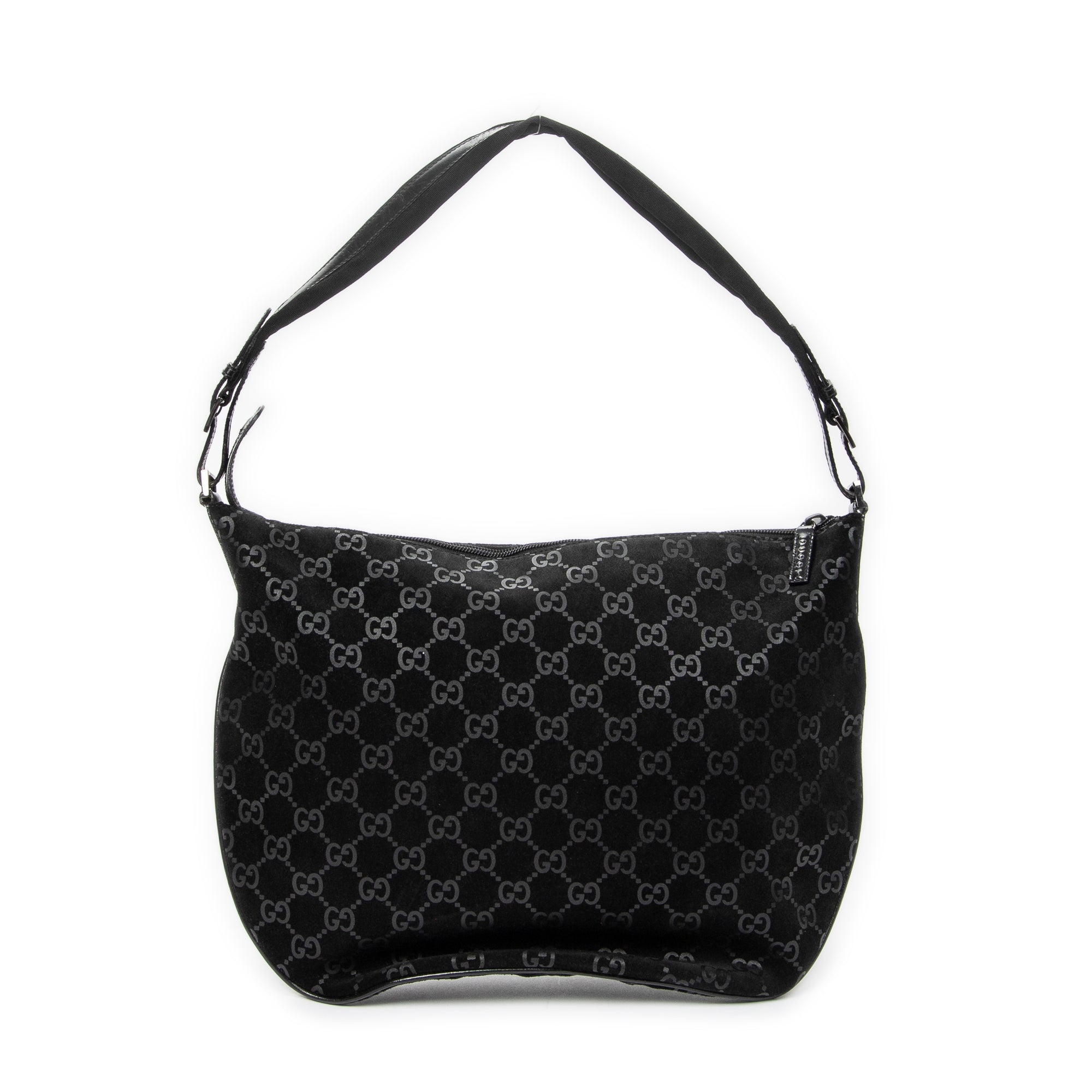 Shoulder Bag Halfmoon Hobo Black Monogrammed Suede Leather