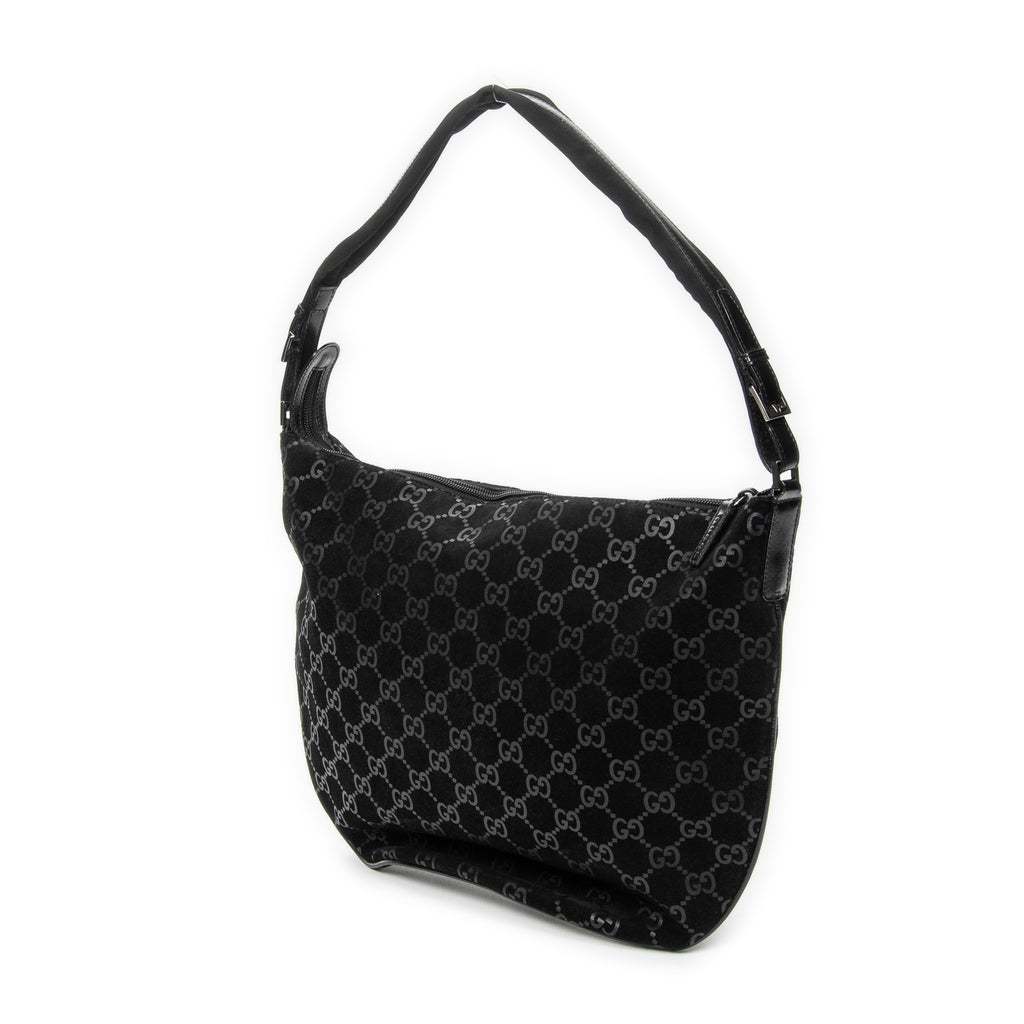 Shoulder Bag Halfmoon Hobo Black Monogrammed Suede Leather