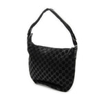 Shoulder Bag Halfmoon Hobo Black Monogrammed Suede Leather