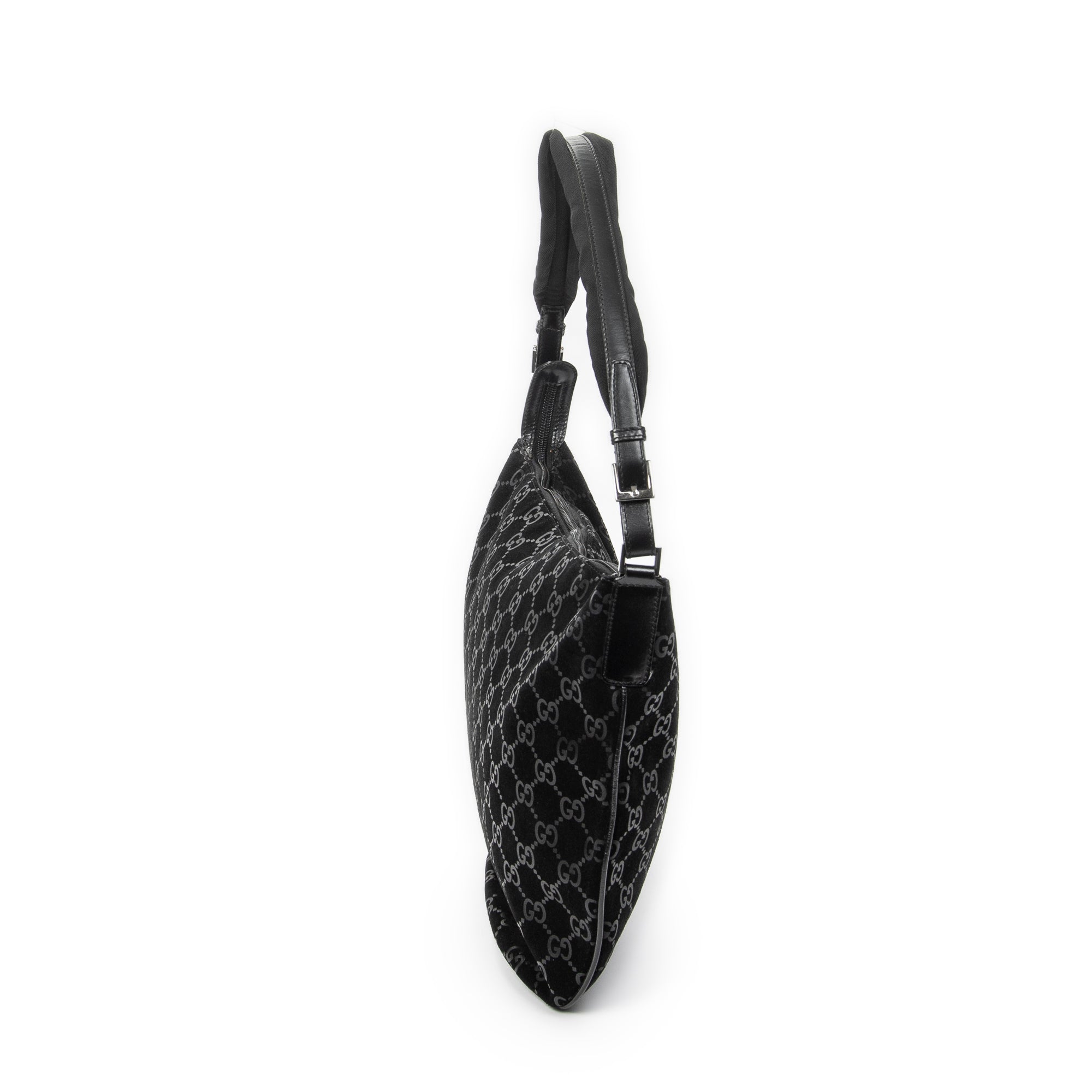 Shoulder Bag Halfmoon Hobo Black Monogrammed Suede Leather