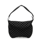 Shoulder Bag Halfmoon Hobo Black Monogrammed Suede Leather
