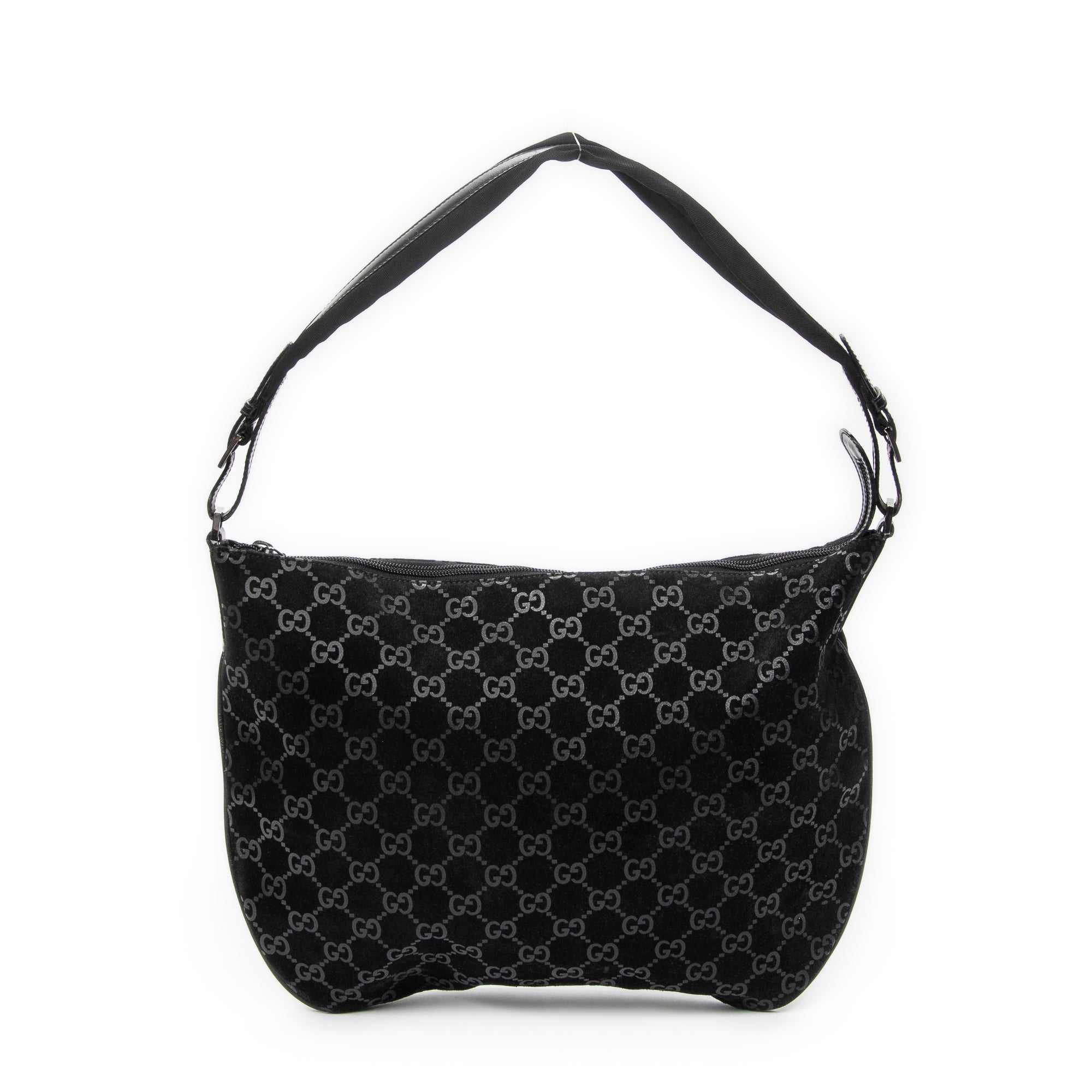 Shoulder Bag Halfmoon Hobo Black Monogrammed Suede Leather