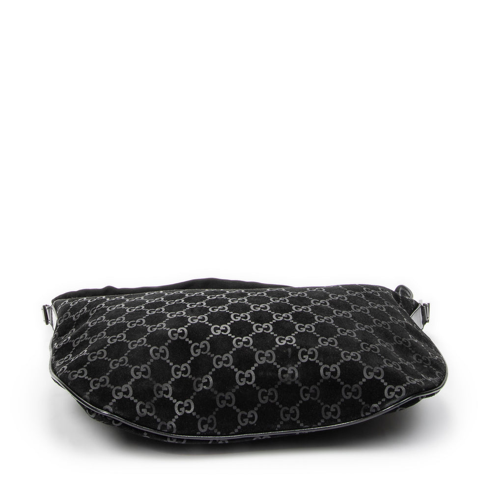 Shoulder Bag Halfmoon Hobo Black Monogrammed Suede Leather