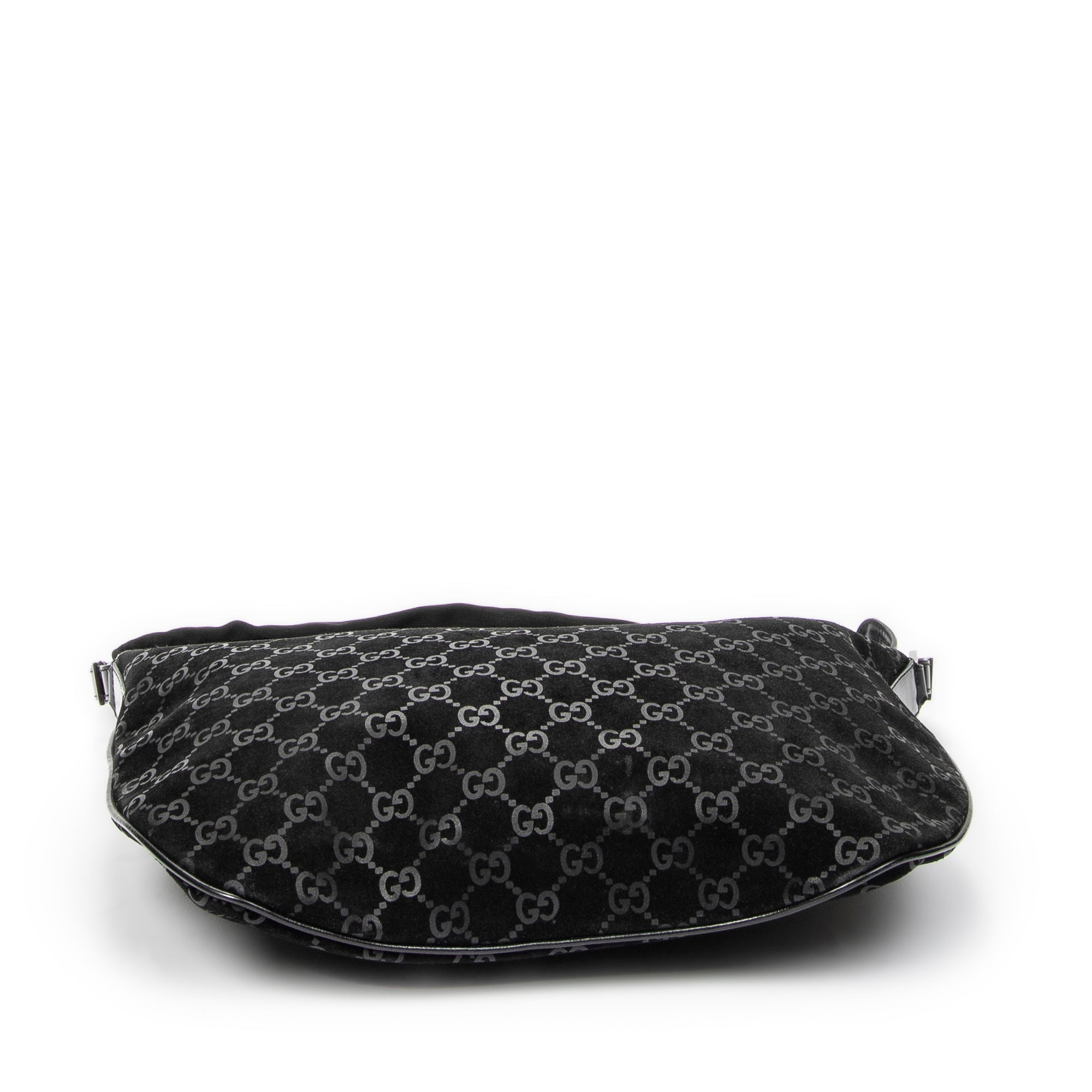 Shoulder Bag Halfmoon Hobo Black Monogrammed Suede Leather
