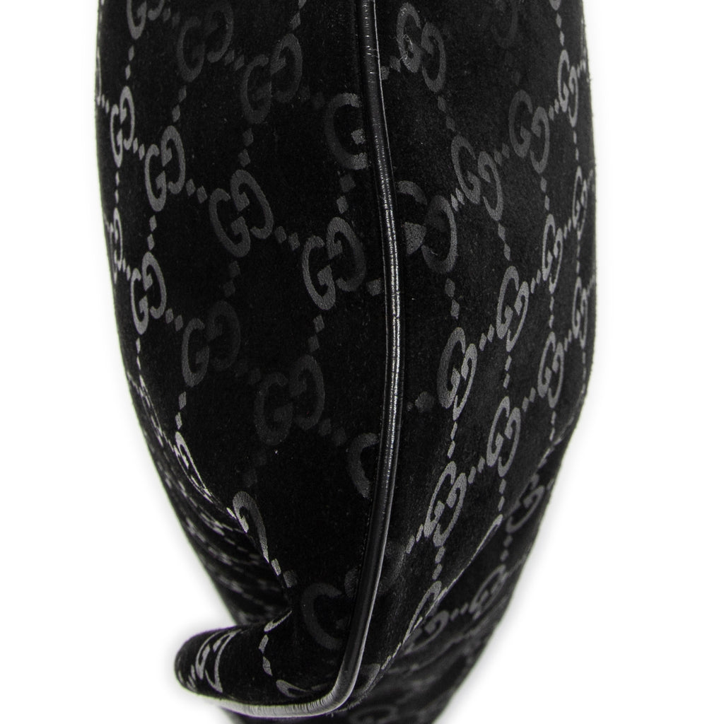 Shoulder Bag Halfmoon Hobo Black Monogrammed Suede Leather