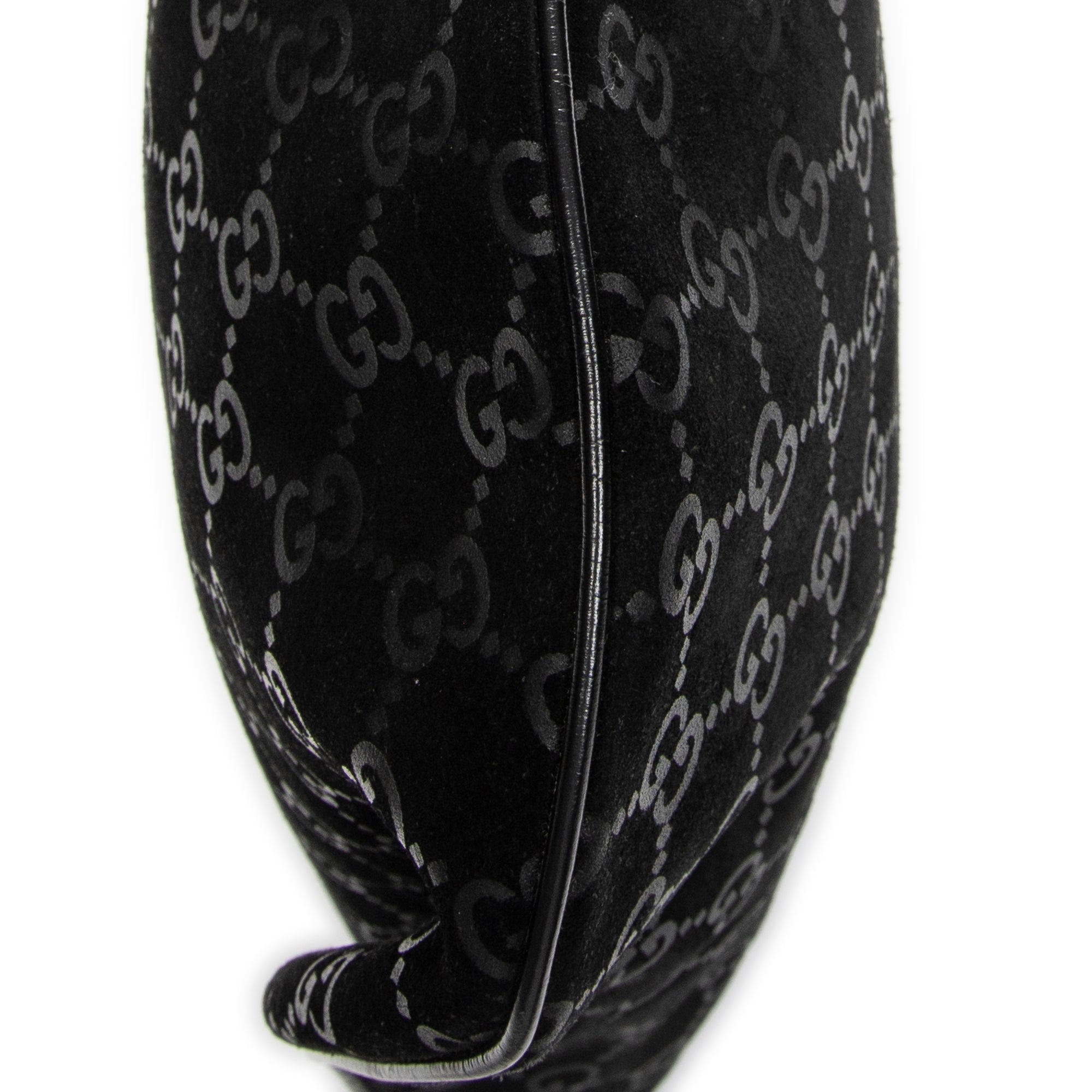Shoulder Bag Halfmoon Hobo Black Monogrammed Suede Leather