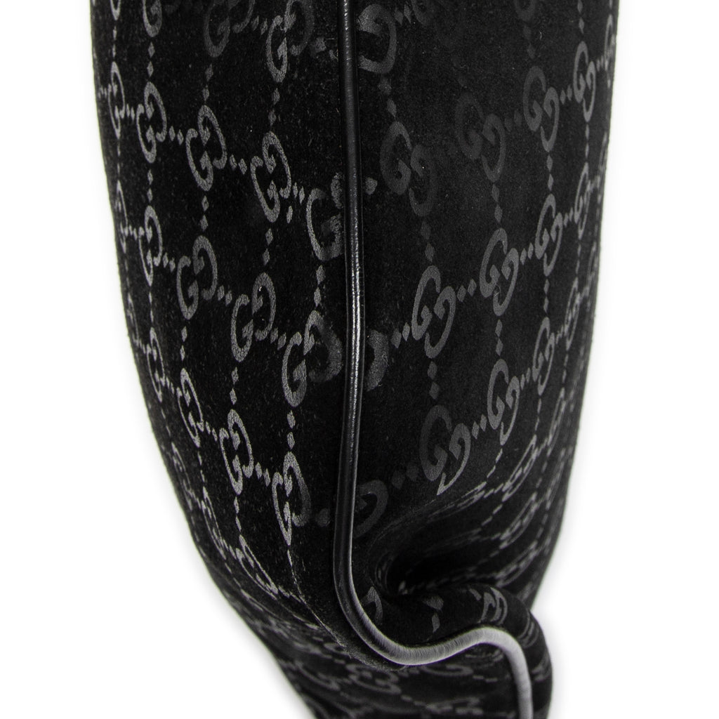 Shoulder Bag Halfmoon Hobo Black Monogrammed Suede Leather