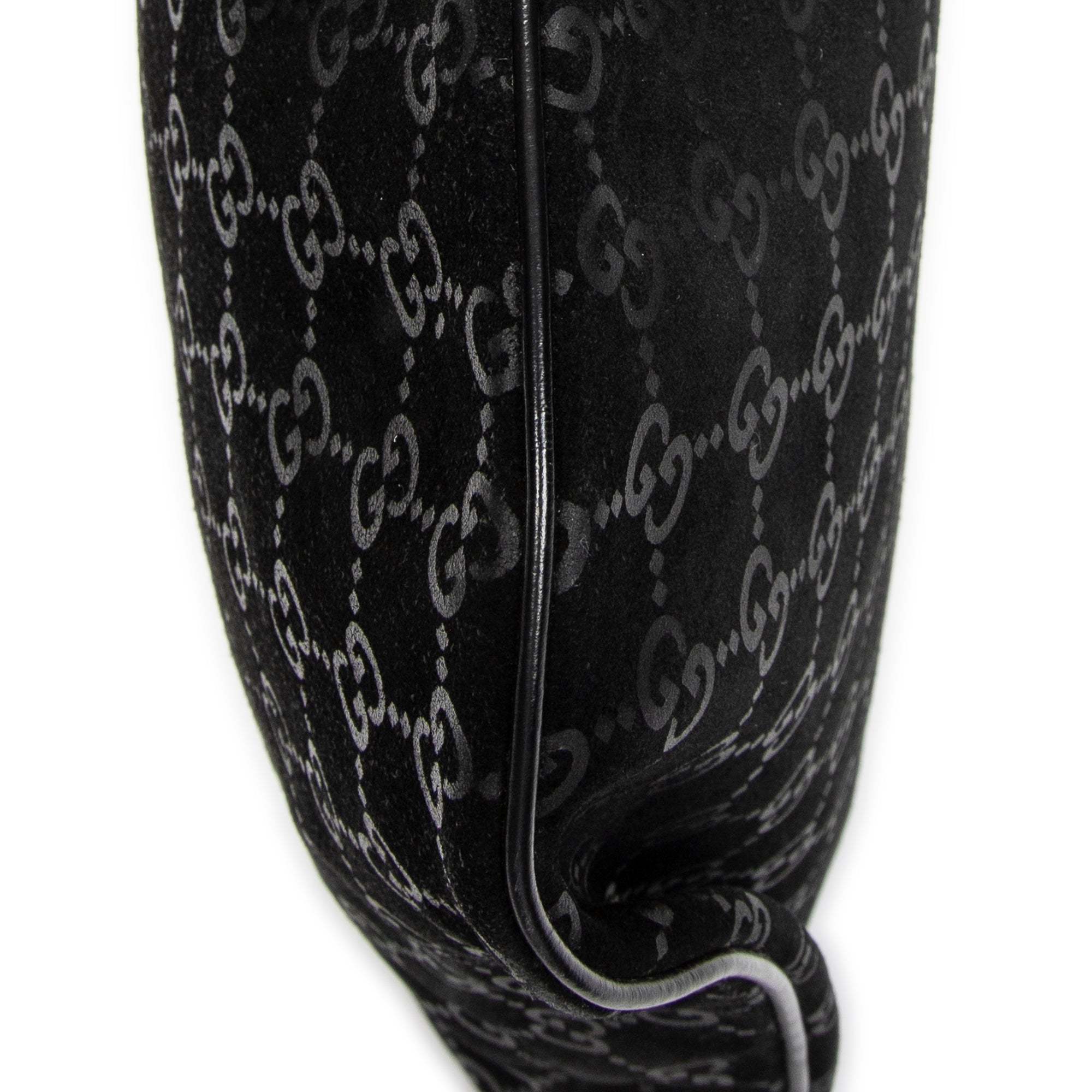 Shoulder Bag Halfmoon Hobo Black Monogrammed Suede Leather