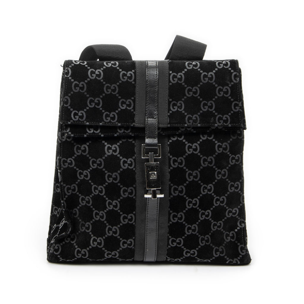Backpack Small Jackie Backpack Black Monogrammed Suede Leather