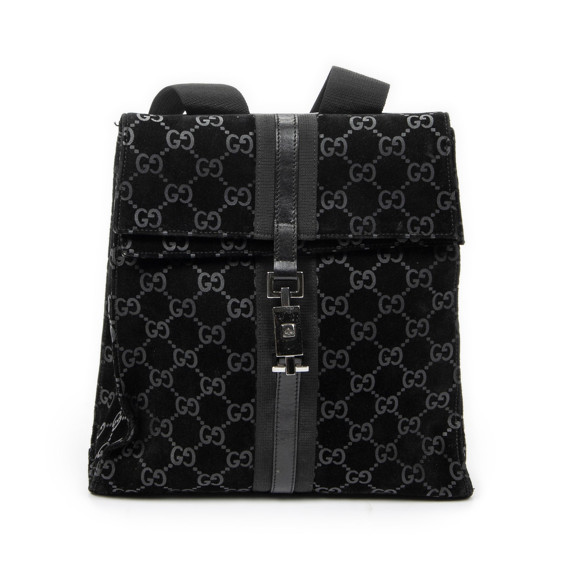Backpack Small Jackie Backpack Black Monogrammed Suede Leather