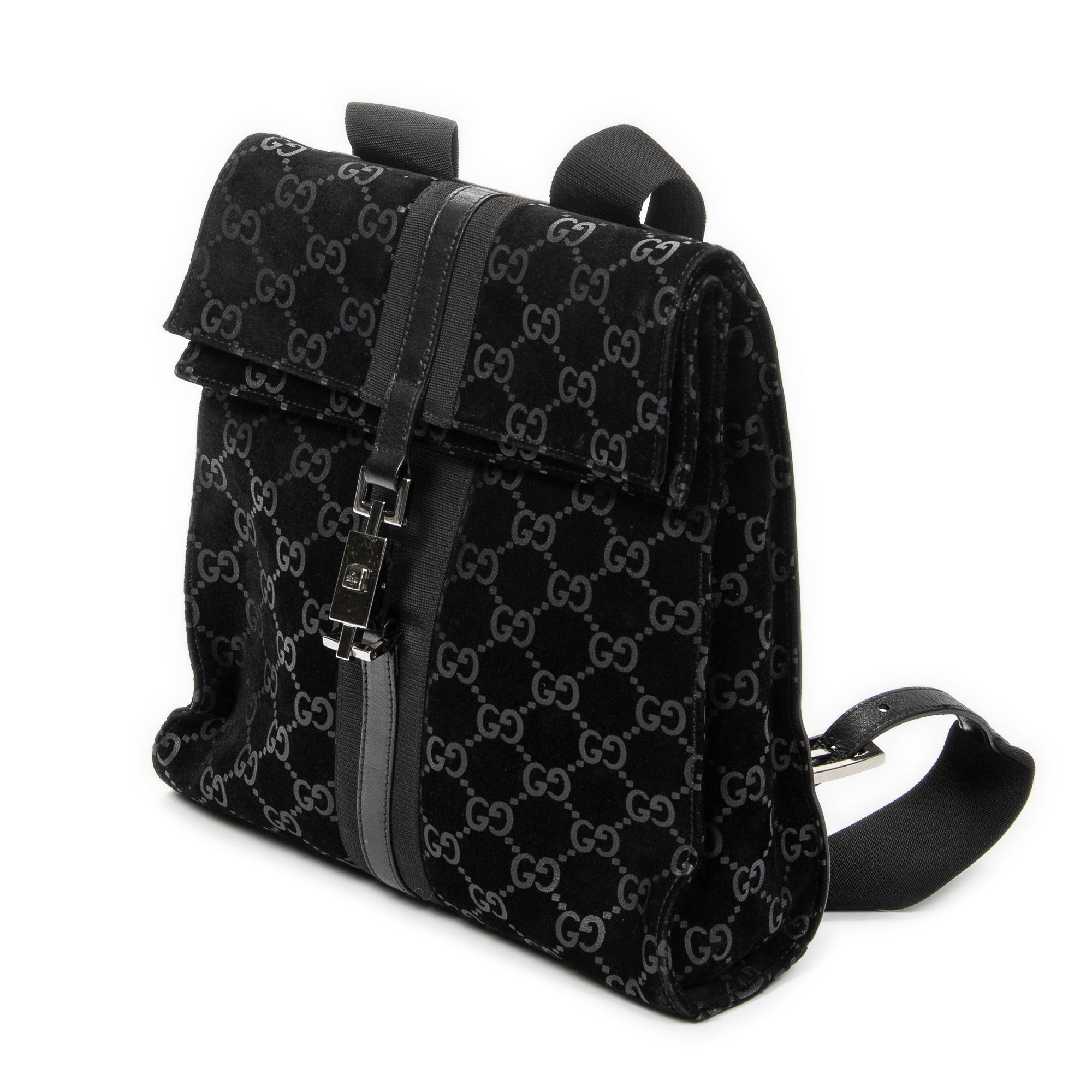 Backpack Small Jackie Backpack Black Monogrammed Suede Leather