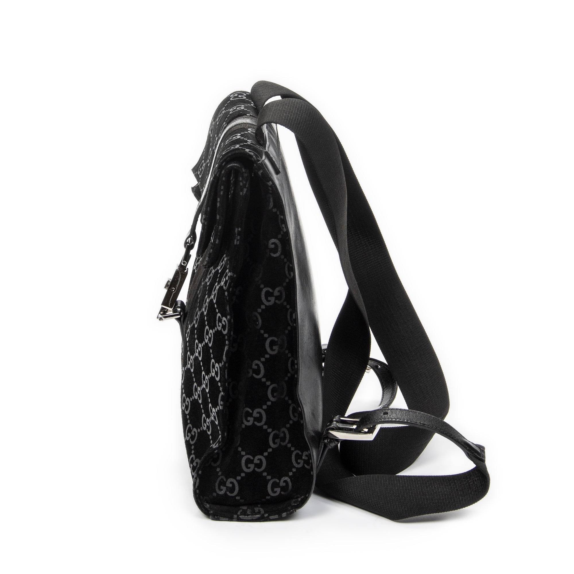 Backpack Small Jackie Backpack Black Monogrammed Suede Leather