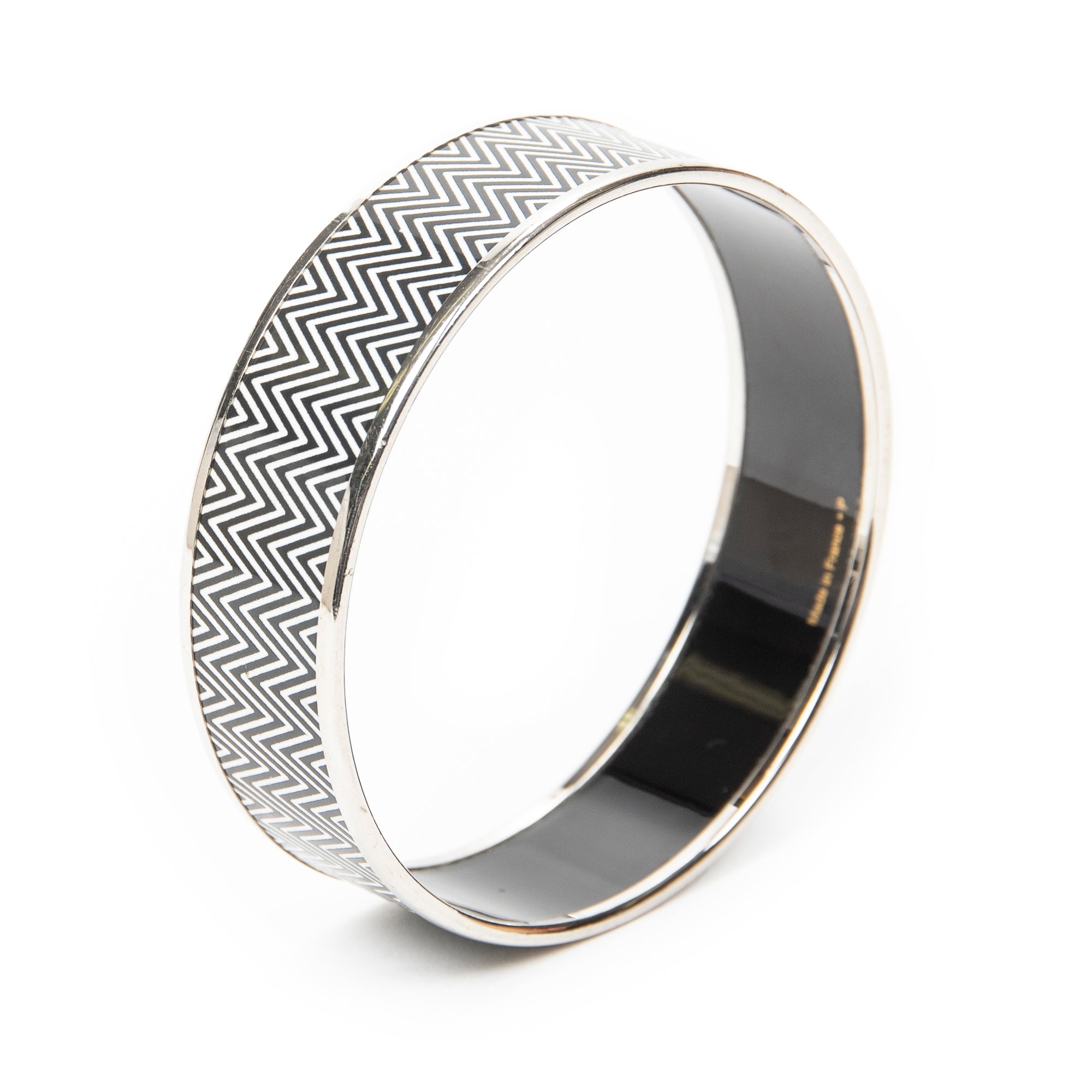 Bracelet Enamel Bangle MM Black Zigzag Motif