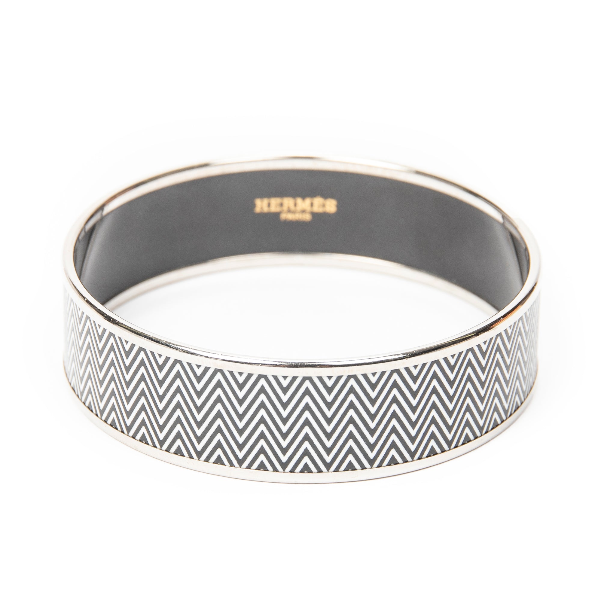 Bracelet Enamel Bangle MM Black Zigzag Motif
